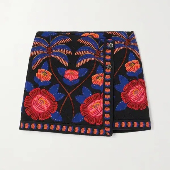 Farm Rio: Floral Embroidered Black Skirt - Picture 8 of 11